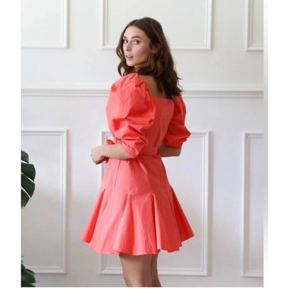 NEW Mille Anais Melon Flirty Flounced Puff Sleeve Mini Dress $258
